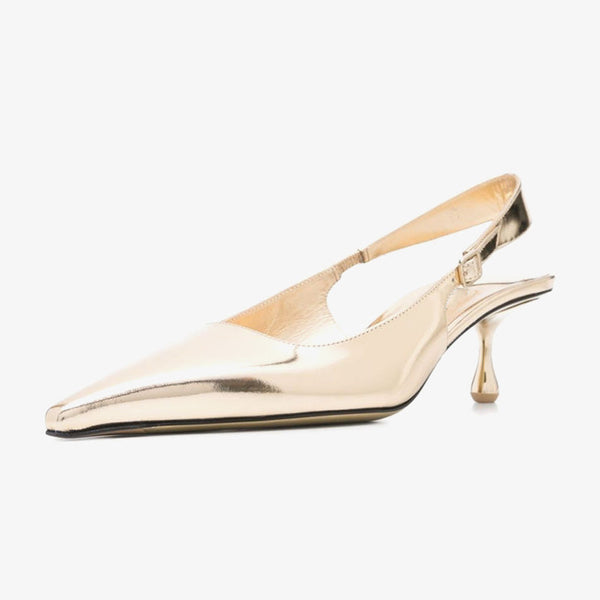 Gold-Tone Leather Slingback Pumps - Arno Conti Shoe