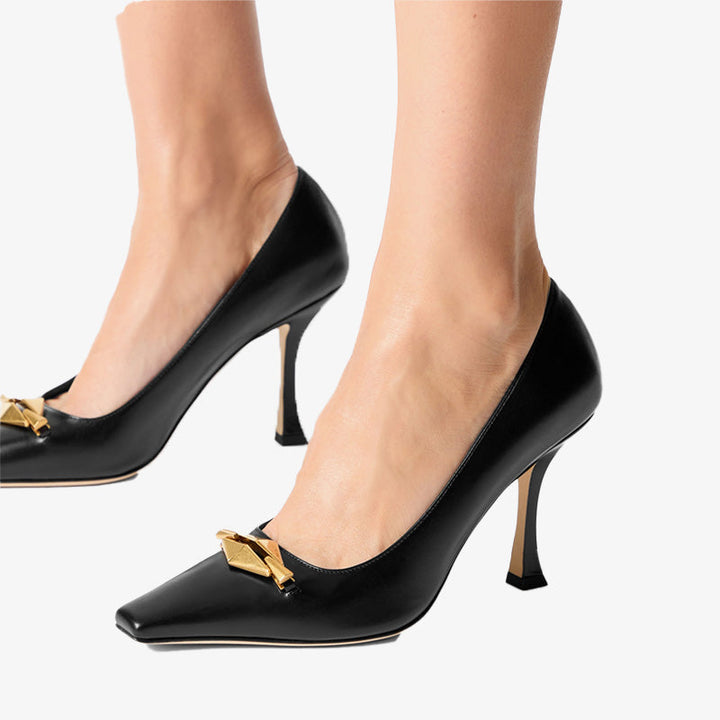 Gold Medallion Leather Pumps - Arno Conti Shoe