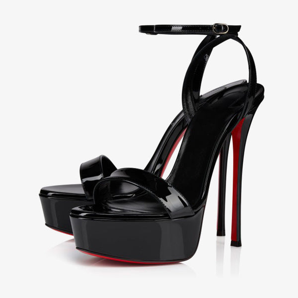 Black Patent Calf Leather Stiletto Sandals