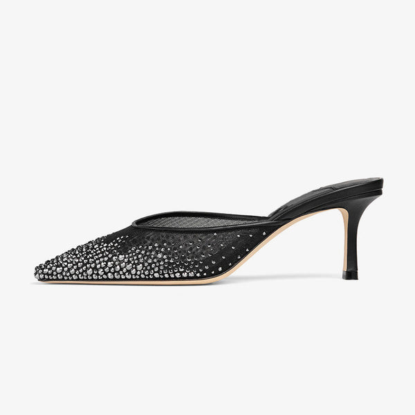 Crystal-Embellished Mesh Mules - Arno Conti Shoe