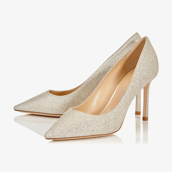 Platinum Glitter Pointed-Toe Heels - Arno Conti Shoe