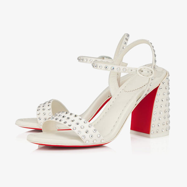 White Crepe Satin Strass Sandals