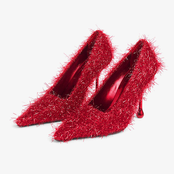 Red Tinsel Drop-Heel Evening Pumps - Arno Conti Shoe