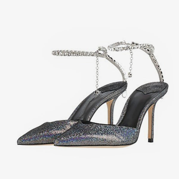 Silver Stiletto High Heel Sandals