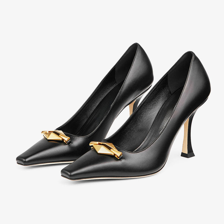 Gold Medallion Leather Pumps - Arno Conti Shoe