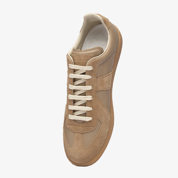 Apricot Leather and Suede Sneakers