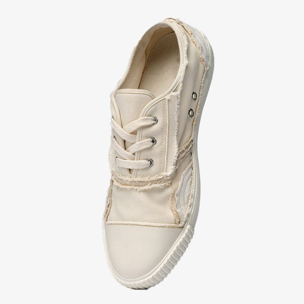 Off White Cotton Canvas Lace-Up Sneakers