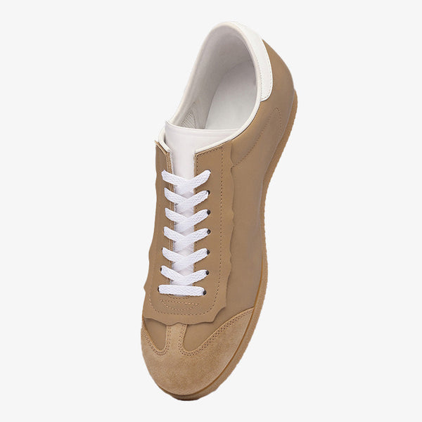 Sand Yellow Leather Lace-Up Sneakers