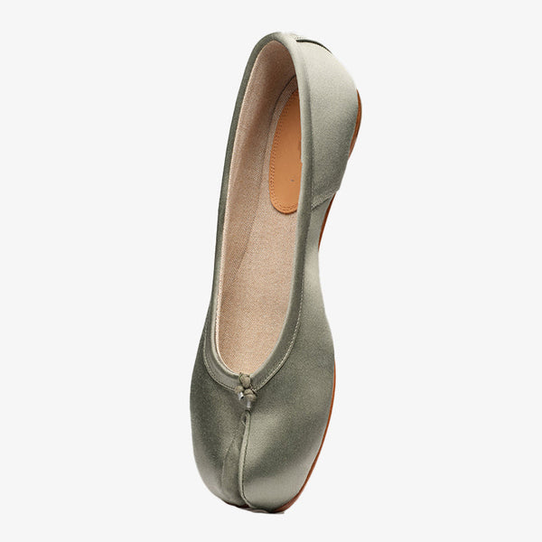 Green Tabi Satin Ballerina Flats