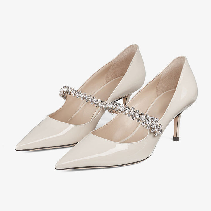 Crystal-Embellished Patent Leather Pumps - Arno Conti Shoe
