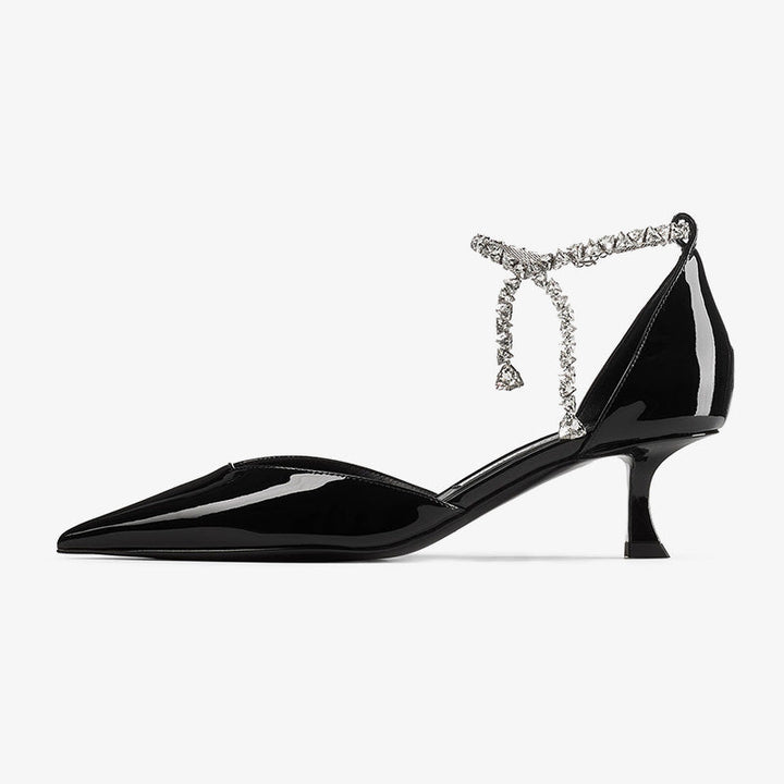 Black Patent Leather Pumps with Crystal Anklet - Arno Conti Shoe