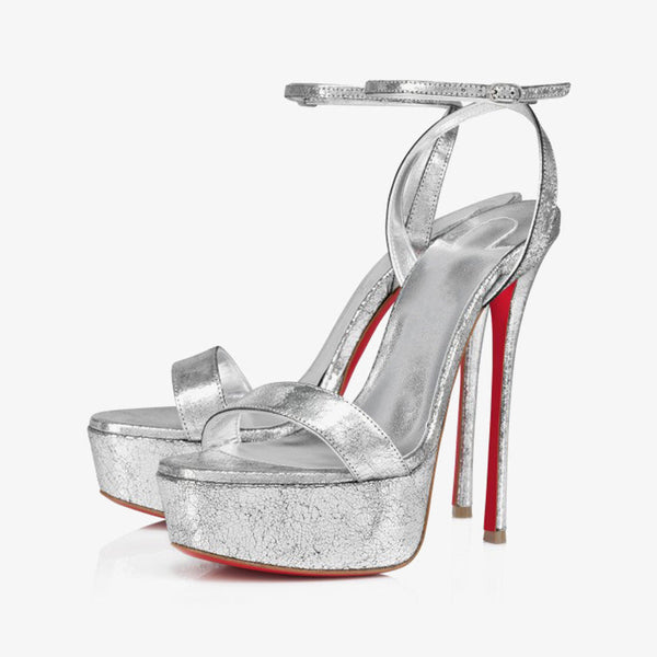 Radiant Silver Laminated Leather Sandals