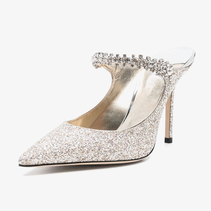 Crystal-Adorned Grey-Tone Mules - Arno Conti Shoe