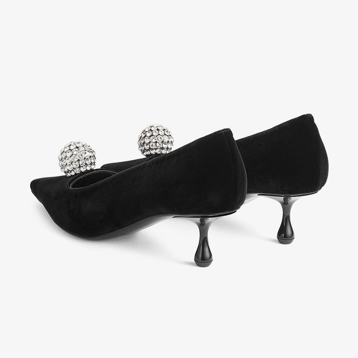 Velvet Pumps with Sculptural Crystal Accent - Arno Conti Shoe