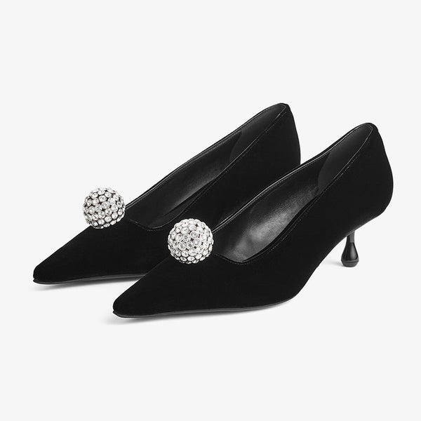 Velvet Pumps with Sculptural Crystal Accent - Arno Conti Shoe