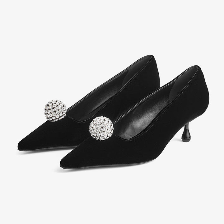 Velvet Pumps with Sculptural Crystal Accent - Arno Conti Shoe