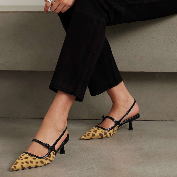 Leopard-Print Calf Hair Slingback Pumps - Arno Conti Shoe