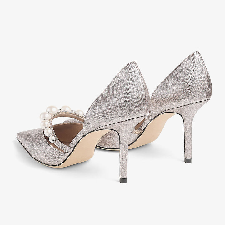 Glitter Fabric Pearl and Crystal Strap Pumps - Arno Conti Shoe