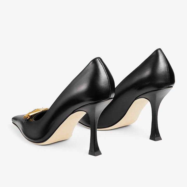 Gold Medallion Leather Pumps - Arno Conti Shoe