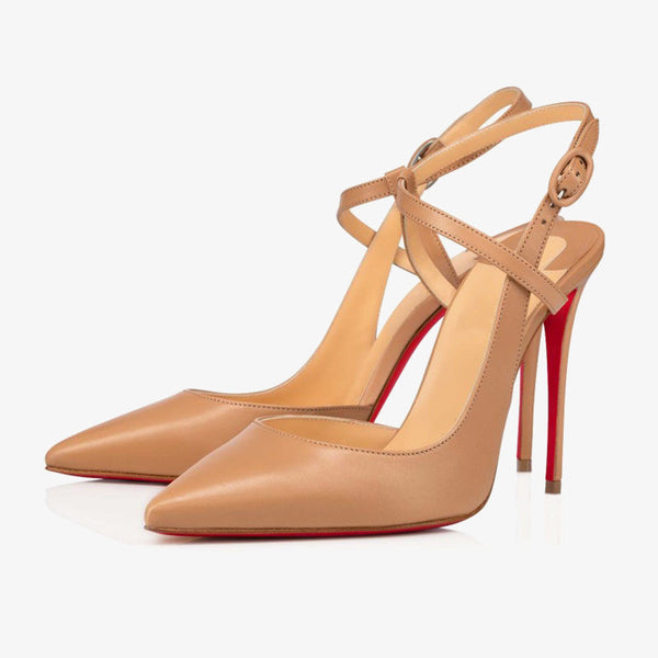 Blush Leather Cross-Strap Pumps