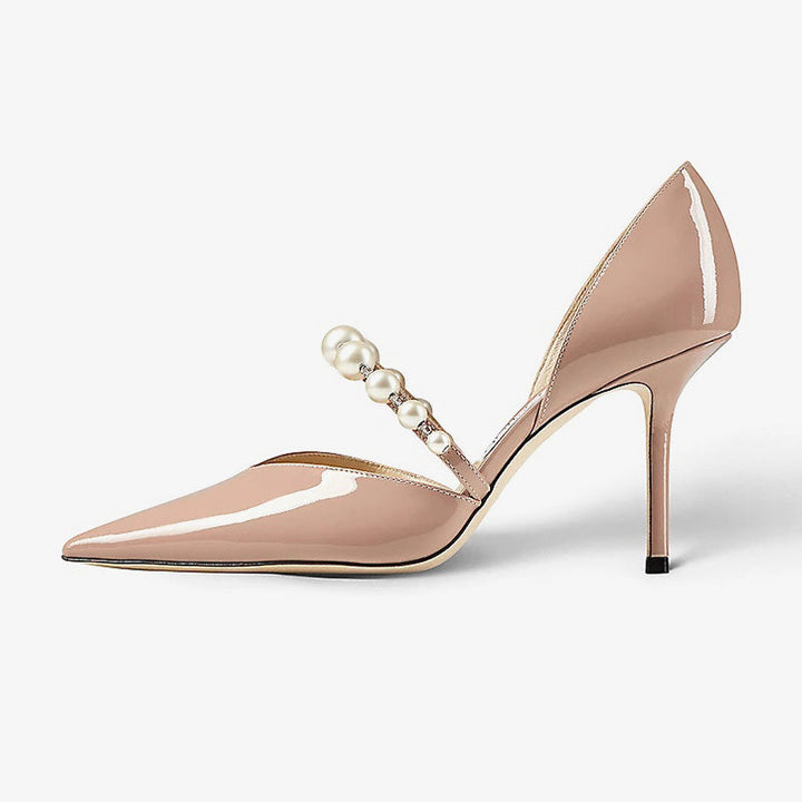 Nude Embellished Patent Leather Pumps - Arno Conti Shoe