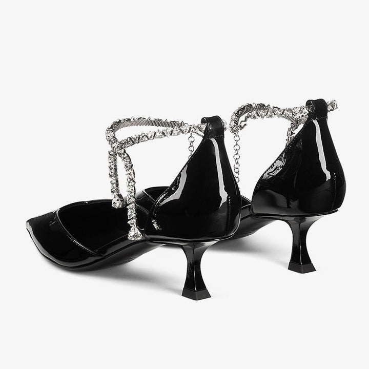 Black Patent Leather Pumps with Crystal Anklet - Arno Conti Shoe