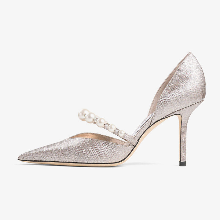 Glitter Fabric Pearl and Crystal Strap Pumps - Arno Conti Shoe