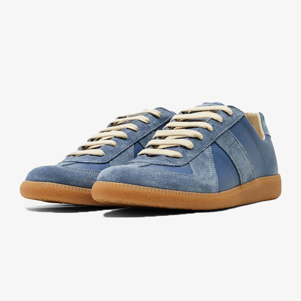 Blue Calf Leather and Suede Sneakers