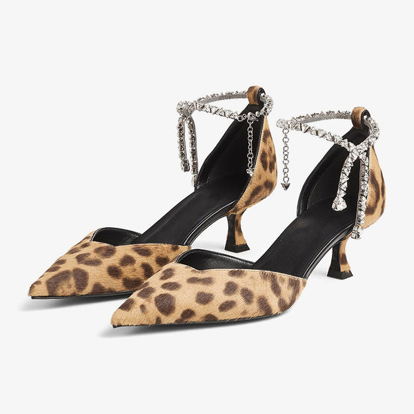 Leopard Print Pony Pump with Crystal Anklet - Arno Conti Shoe