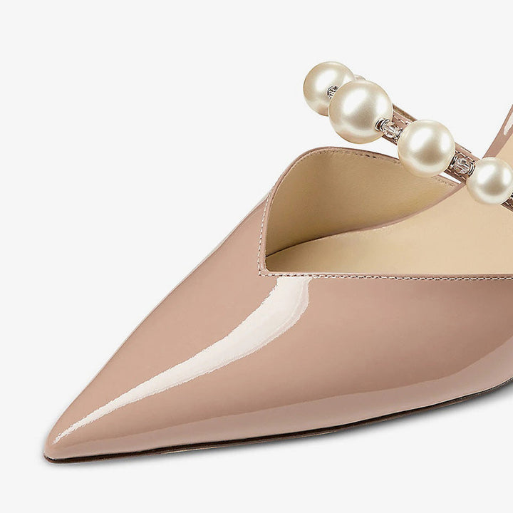 Nude Embellished Patent Leather Pumps - Arno Conti Shoe