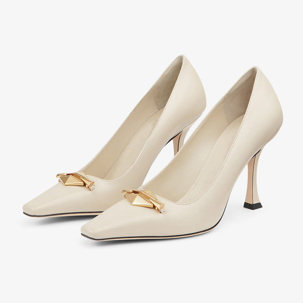 Creme Mental Symbol Stiletto Pumps - Arno Conti Shoe