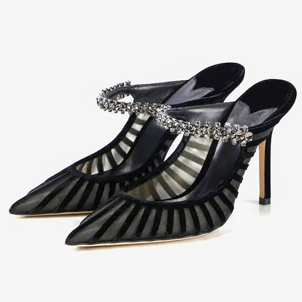 Black Mesh Pointed-Toe Pumps