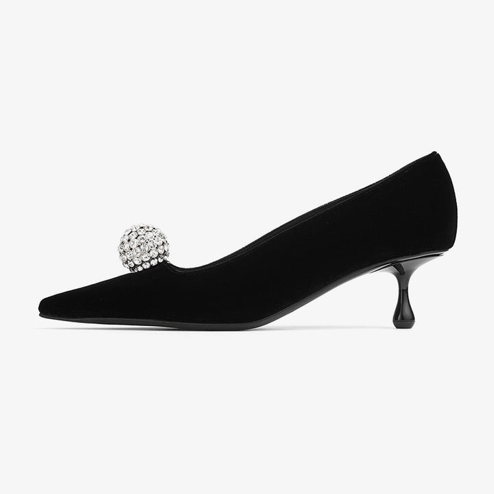 Velvet Pumps with Sculptural Crystal Accent - Arno Conti Shoe
