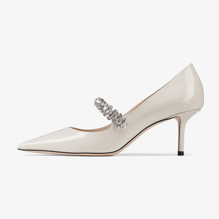 Crystal-Embellished Patent Leather Pumps - Arno Conti Shoe