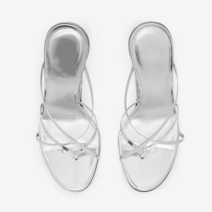 Sculpted Mirror Heel Sandals – Silver - Arno Conti Shoe