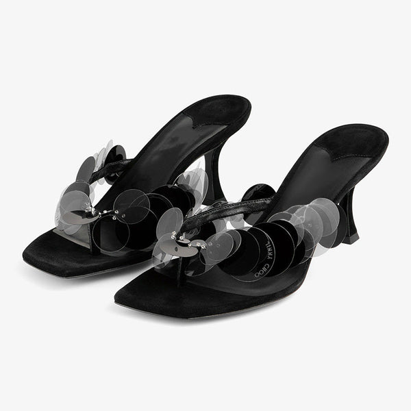 Black Sequin-Embellished Suede Mule Sandals