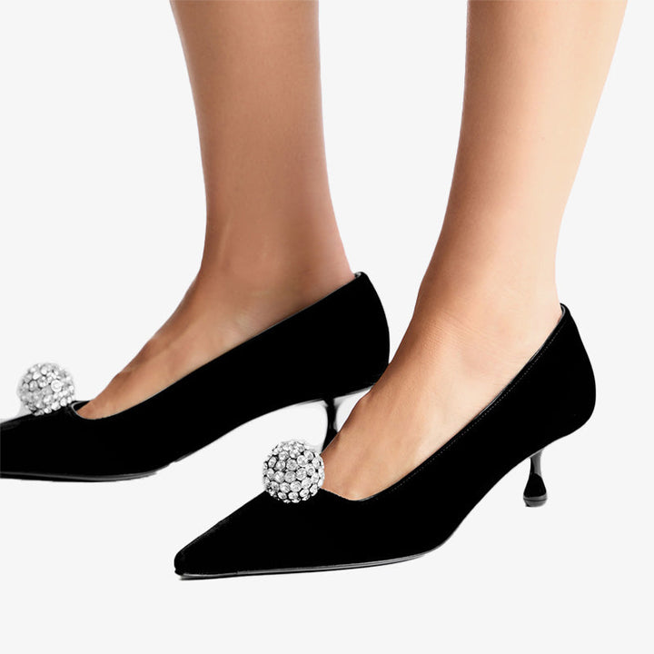 Velvet Pumps with Sculptural Crystal Accent - Arno Conti Shoe