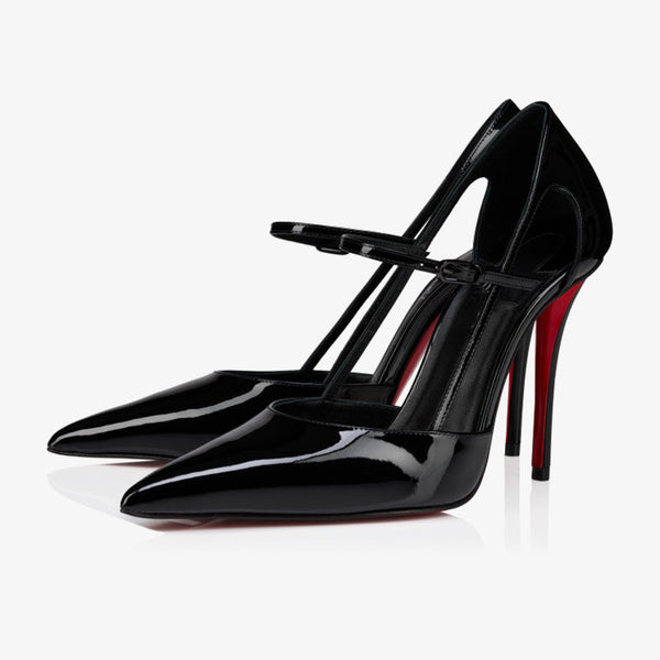 Patent Open-Toe Stilettos Black | Beige