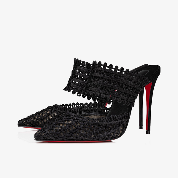 Black Macrame Sandal with Transparent Fishnet