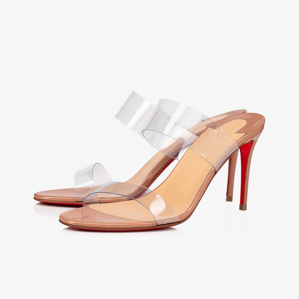Beige Patent Leather Slider Sandal
