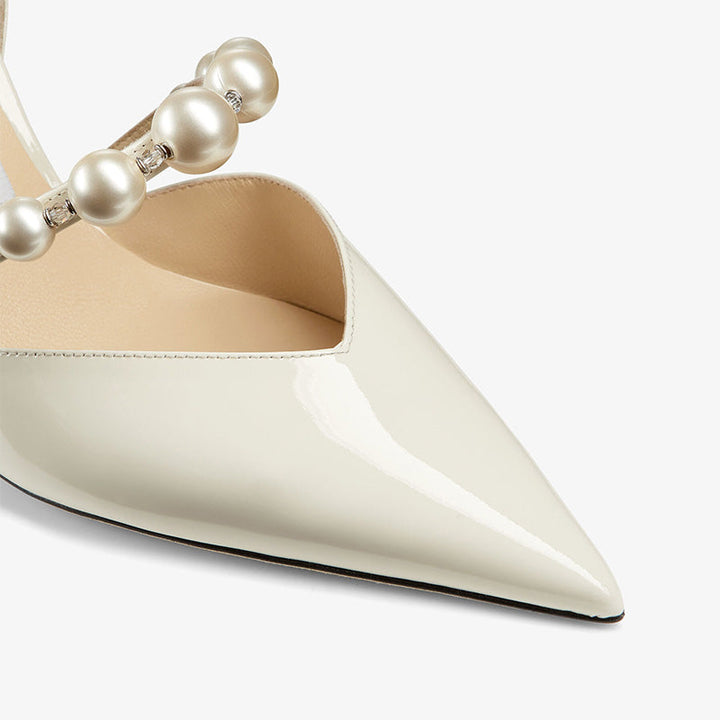 Latte Patent Leather Pearl Strap Pumps - Arno Conti Shoe