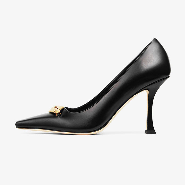 Gold Medallion Leather Pumps - Arno Conti Shoe
