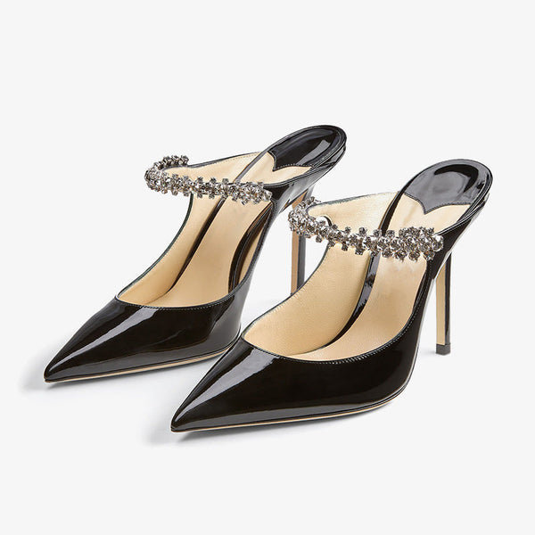 Patent Leather Crystal Strap Pumps