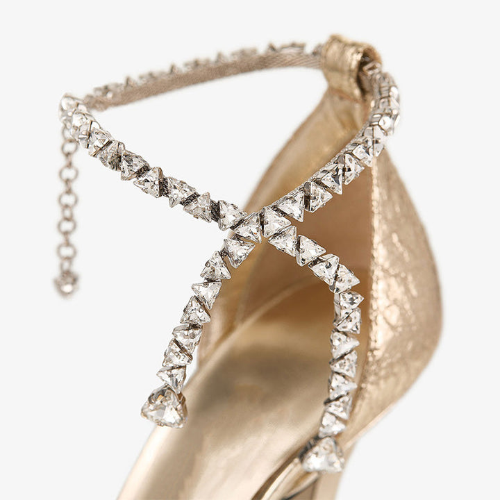 Metallic Pointed-Toe Heels with Crystal Anklet - Arno Conti Shoe