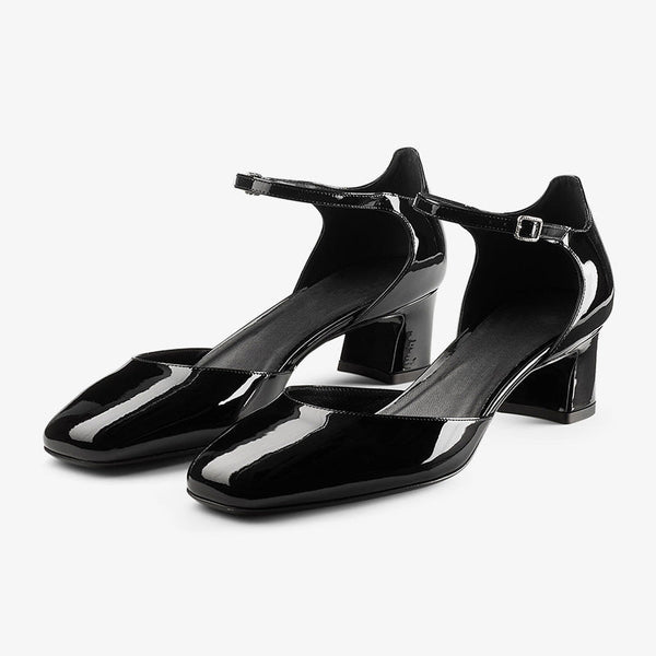 Black Patent Leather Block-Heel Pumps - Arno Conti Shoe