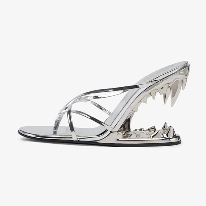 Sculpted Mirror Heel Sandals – Silver - Arno Conti Shoe