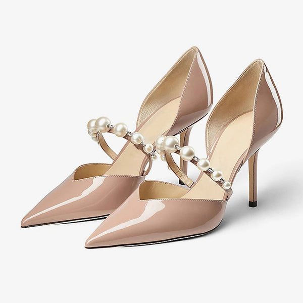 Nude Embellished Patent Leather Pumps - Arno Conti Shoe