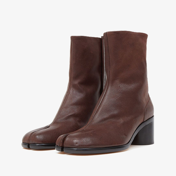 Chocolate Split-Toe Ankle Boots