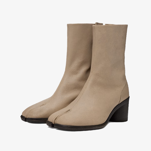 Taupe Split-Toe Ankle Boots