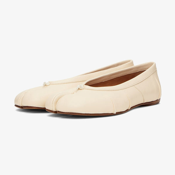 Beige Grained Lambskin Ballerina Flats